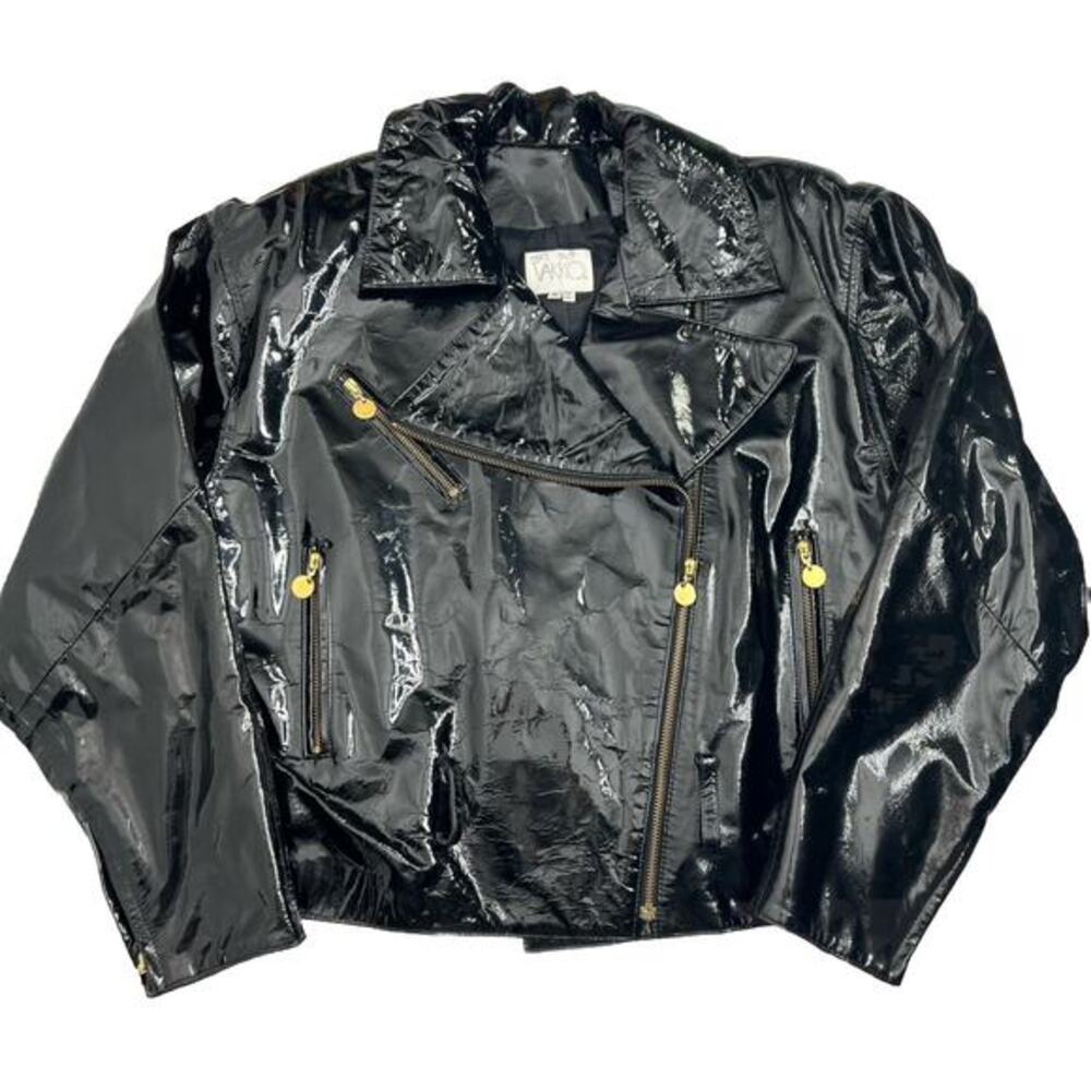 Vakko Patent Leather Jacket Moto Asymmetrical Zip Retro Women’s Size Medium